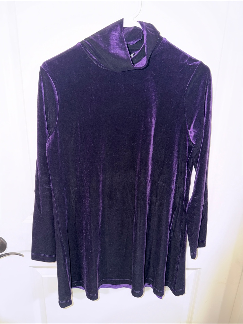 Joan Vass Purple Velour Long Sleeve Turtleneck